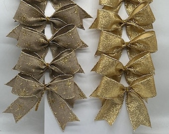 Decorative Gold Shimmer Glitter split gold star ribbon bows/ Set 10 Bows/ Christmas Treat Bag Bows/ Christmas Tree Bows/ Any occasion bows