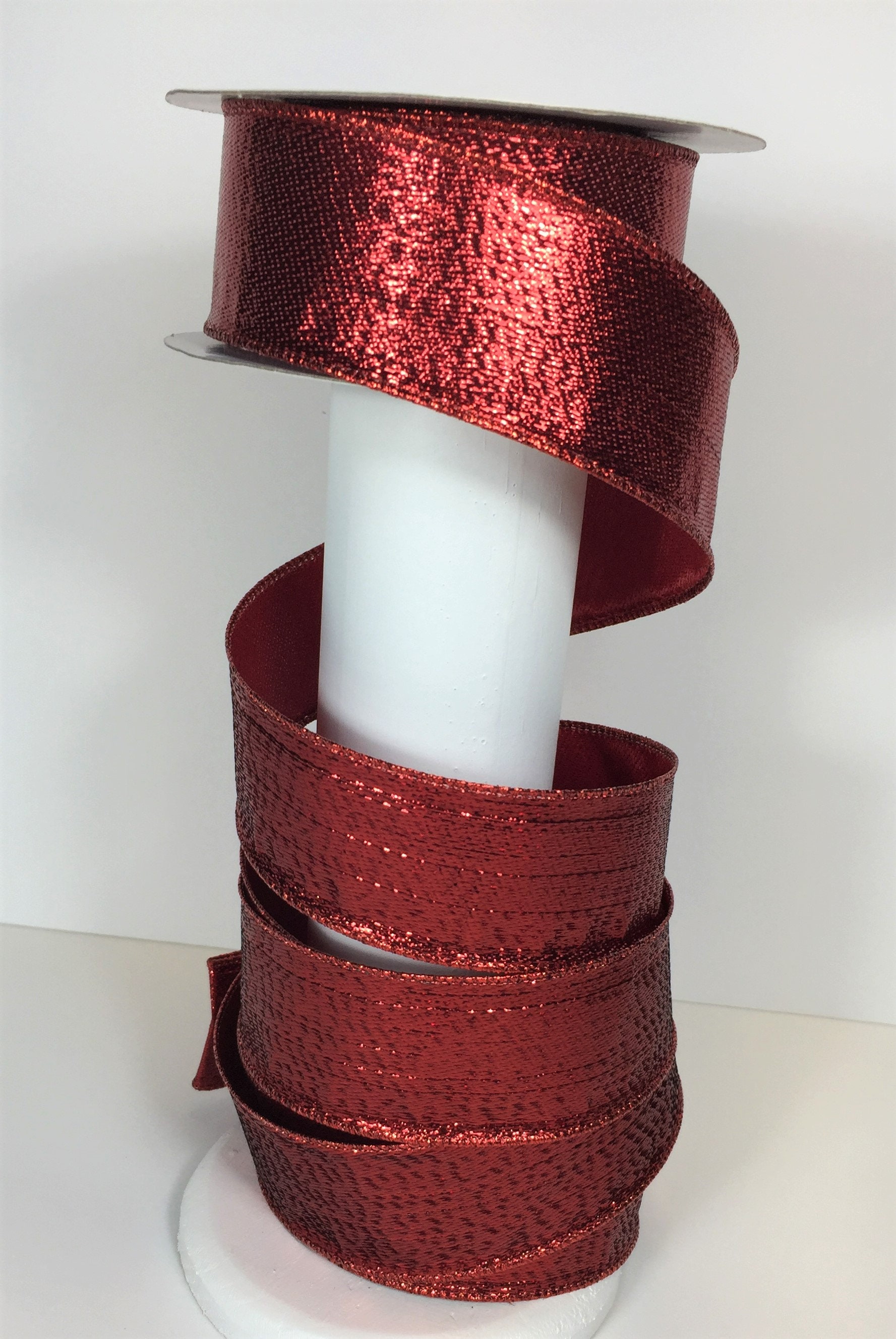 1.5 x 10yds Shimmery Metallic Scarlet Red Ribbon, Wired Christmas Ribbon