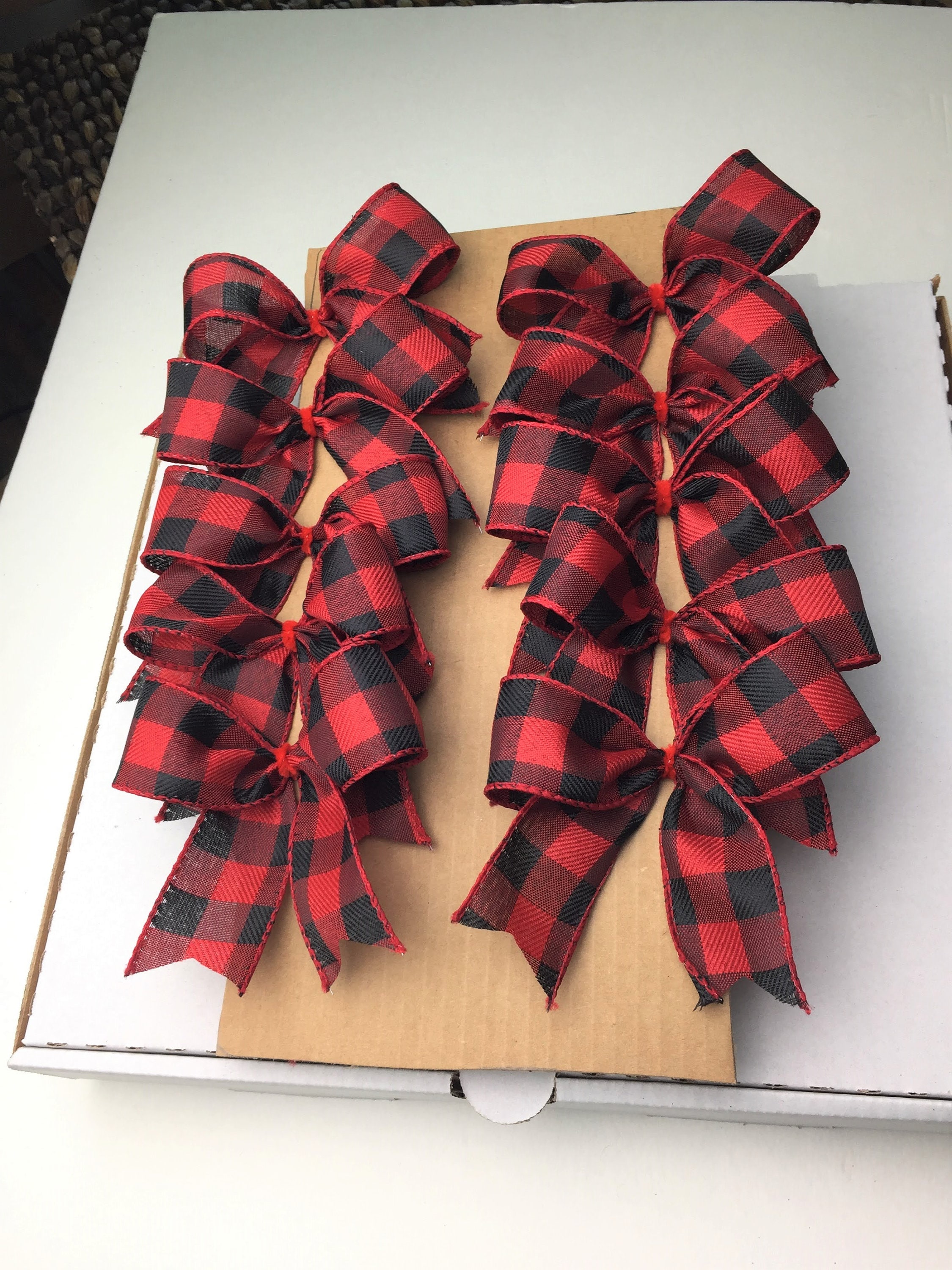 Christmas Decorative Red Black Buffalo Plaid Bows/ Set 10 Bows/ Chris…