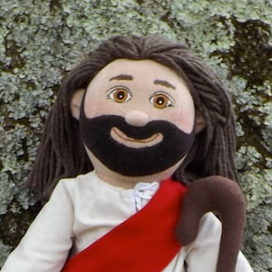 Jesus Doll with Staff~Unique Plush Soft Sculpture Handmade One-of-a-Kind Catholic Christian Gift