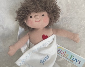 Infant Jesus Handmade Plush Doll with Embroidered Heart and Swaddling Cloth, Spiritual Gifts, Grandchild, Christians, Catholics by Halo Toys