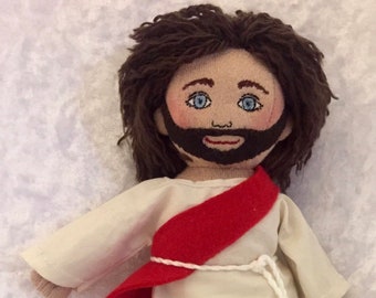 Jesus Cloth Doll 10 inch with Jesus Bible, Soft Sculpture OOAK Gifts by Halo Toys made in America