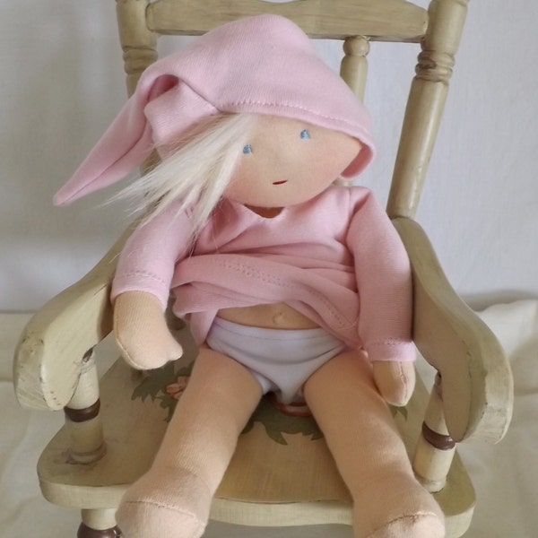 Newborn Cotton Fiber Doll, Rock-a-bye Baby, Plush Cloth 9 inch Rag Doll, Waldorf Inspired Handmade by Halo Toys in USA