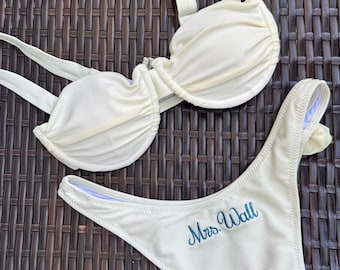 Custom embroidered bride bikini  #bridetobe #2026bride #embroidery #wifey #bikini #bachelorette