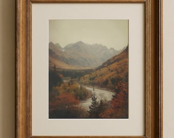 Vintage Autumn Fall Valley Landscape, Printable Wall Art