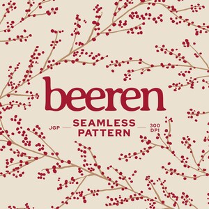 Berry Branch Seamless Pattern: Holiday Graphic Repeat Digital Download for Fabric, Branding & Stationery