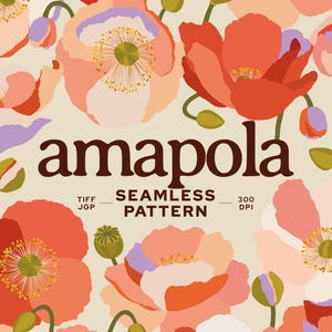Red Orange Poppy Seamless Pattern: Bold Graphic Repeat Digital Download for Fabric, Branding & Stationery