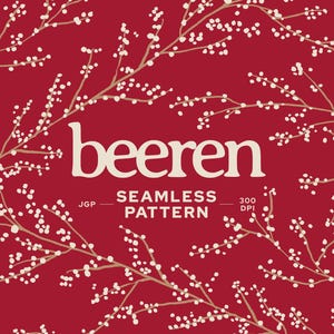 Red Berry Branch Seamless Pattern: Holiday Graphic Repeat Digital Download for Fabric, Branding & Stationery