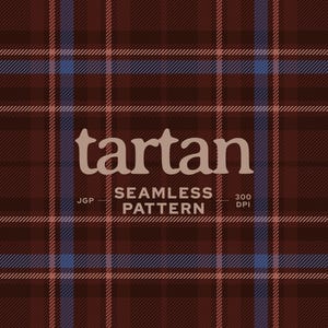 May include: A seamless tartan pattern featuring a dark brown base with intersecting lines in light brown and blue. The text reads dacoparo, tartan, SEAMLESS PATTERN, JGP, 300 DPI, and @DACOPARO. The design consists of a repeating grid of squares.