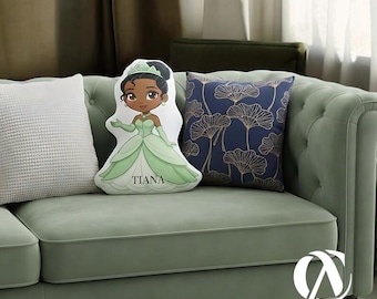 Chibi Frog Princess Pillow – Personalized Cartoon Shaped Cushion for Kids, Fairytale Room Decor, Cute Holiday Gift