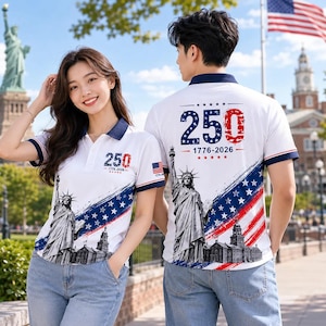 Patriotic USA Eagle Polo 1776–2026, American Flag Golf Performance Shirt, Freedom Celebration Outfit for July 4th & USA 250