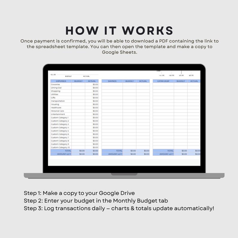 Budget Display Monthly Budget Spreadsheet: Simple Finance Tracker (google Sheets) - Etsy