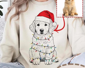 Custom Pet Christmas T-Shirt with Photo & Name DTG Printed  Personalized Pet Portrait Shirt  Custom Dog Cat Graphic Tee  Pet Lover Gift