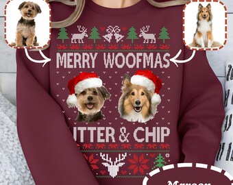 Custom Dog Photo Christmas Sweatshirt Funny Pet Lover Gift, Dog Lover Shirt,Pet Lover Shirts, Custom Photo,Christmas Dogs Lovers Sweatshirts