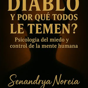 Könnte beinhalten: Buchcover mit dem Titel "QUIÉN ES EL DIABLO" in großen goldenen Buchstaben. Das Cover enthält auch den Text "Y POR QUÉ TODOS LE TEMEN?" und "Psicologia del miedo y control de la mente humana". Der Name des Autors, "Senandrya Noreia", ist ebenfalls abgebildet.