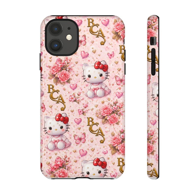 Hello Kitty blommönster mobilskal | Söta rosa hjärtan rosor BCA monogram bild 13