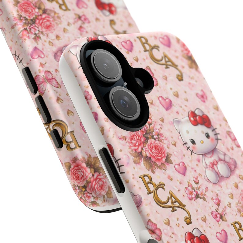 Hello Kitty blommönster mobilskal | Söta rosa hjärtan rosor BCA monogram bild 6