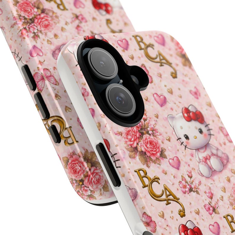 Hello Kitty blommönster mobilskal | Söta rosa hjärtan rosor BCA monogram bild 3