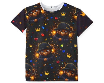 Kids Streetwear Galaxy Bear Shirt | BCA Graphic Tee | Herz & Krone | Cooles Kinder AOP T-Shirt | Trendiges Jungen Mädchen Outfit