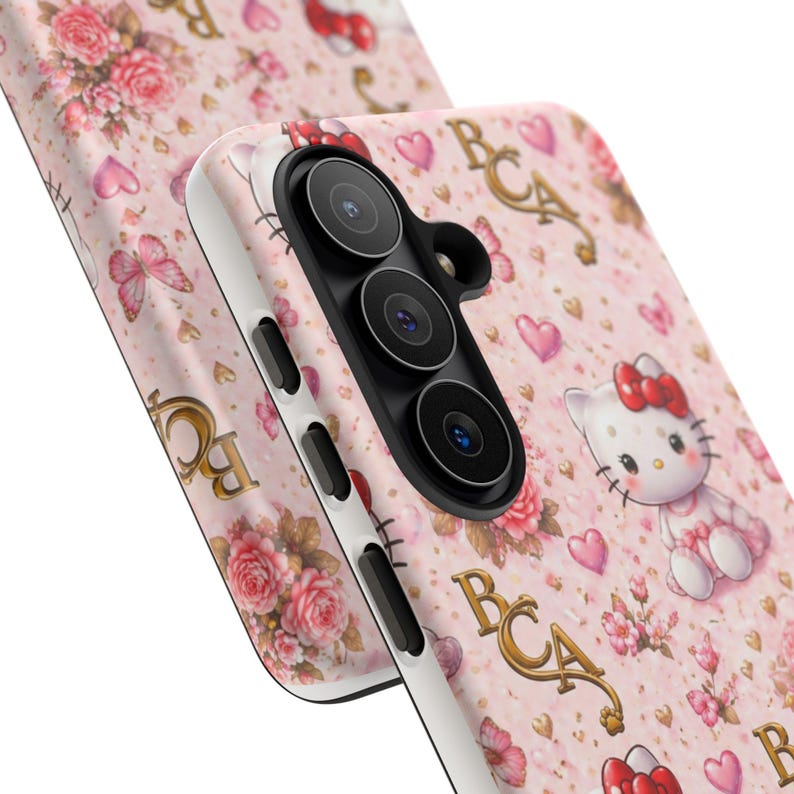 Hello Kitty blommönster mobilskal | Söta rosa hjärtan rosor BCA monogram bild 12