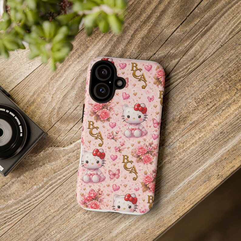 Hello Kitty blommönster mobilskal | Söta rosa hjärtan rosor BCA monogram bild 8