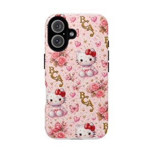 Hello Kitty blommönster mobilskal | Söta rosa hjärtan rosor BCA monogram bild 2