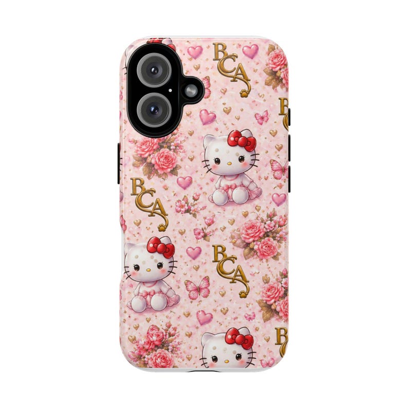 Hello Kitty blommönster mobilskal | Söta rosa hjärtan rosor BCA monogram bild 2