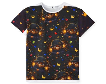 Chemise Streetwear Galaxy Bear pour enfants | T-shirt graphique BCA | Motif couronne et coeur | T-shirt cool AOP pour enfants | Ensemble tendance garçon fille
