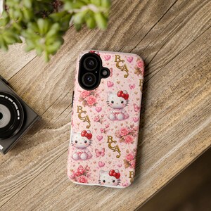Hello Kitty blommönster mobilskal | Söta rosa hjärtan rosor BCA monogram bild 4