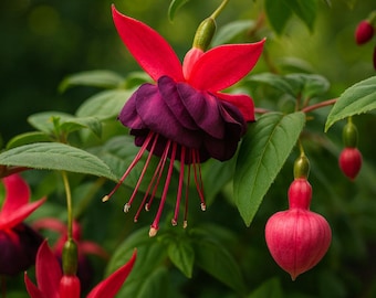 Planta de fucsia en esqueje (1) / Flores rosas y moradas oscuras / Atrae colibríes
