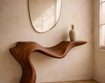 彫刻的なウォールナット製コンソールテーブル、オーガニックモダンなフリーフォームの廊下用テーブル