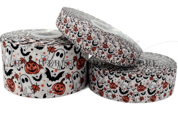 Halloween Ribbon, Floral Ribbon, Pumpkin Ribbon, Ghost, Bats, Fall Leaves, Hair Bow Ribbon, Ribbon for Crafts, Lanyard Ribbon, 3 YARDS