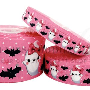 Halloween Ribbon, Ghost Ribbon, Pink Ribbon, Bat Ribbon, Holiday Ribbon, Hair Bow Ribbon, Wholesale Ribbon, 3 YARDS