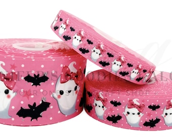 Halloween Ribbon, Ghost Ribbon, Pink Ribbon, Bat Ribbon, Holiday Ribbon, Hair Bow Ribbon, Wholesale Ribbon, 3 YARDS
