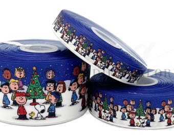 Charlie Brown Ribbon, Snoopy Ribbon, Christmas Ribbon, Cartoon Ribbon, O' Christmas Tree, Hair Bow Ribbon, 3 YARDS
