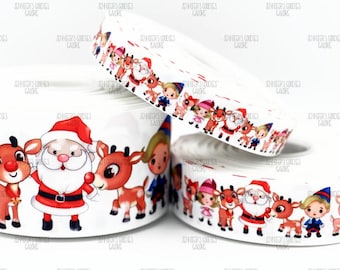 Christmas Ribbon, Rudolph Ribbon, Frosty The Snowman, Santa Claus Ribbon, Holiday Ribbon, 3 YARDS