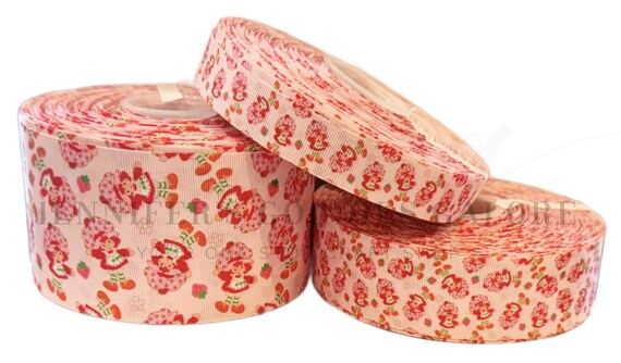 Strawberry Shortcake Ribbon, Strawberry Girl Ribbon, Strawberry Ribbon, Hair Bow Ribbon, Key FOB Ribbon, Wholesale Ribbon,  3 YARDS