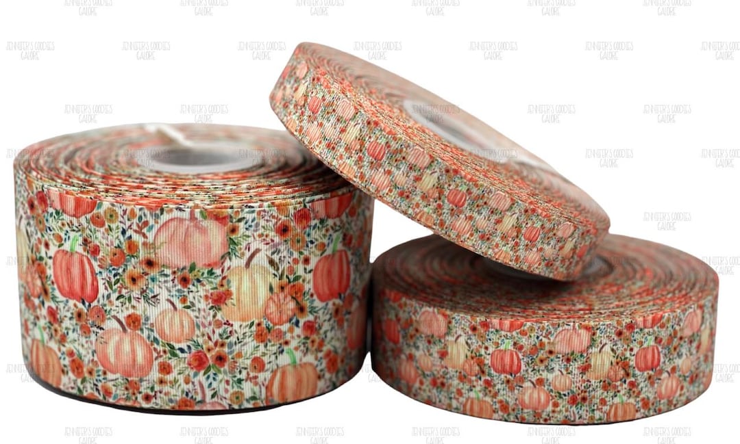 Pumpkin Ribbon, Floral Ribbon, Fall Ribbon, Autumn Ribbon, Holiday ...