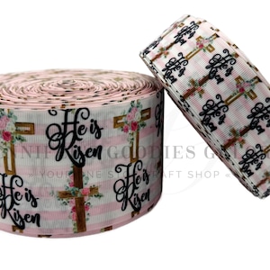 Easter Ribbon, He is Risen, Religious Ribbon, Cross Ribbon, Holiday Ribbon, Hair Bow Ribbon, DIY Hair Bows, Wholesale Ribbon, 3 YARDS