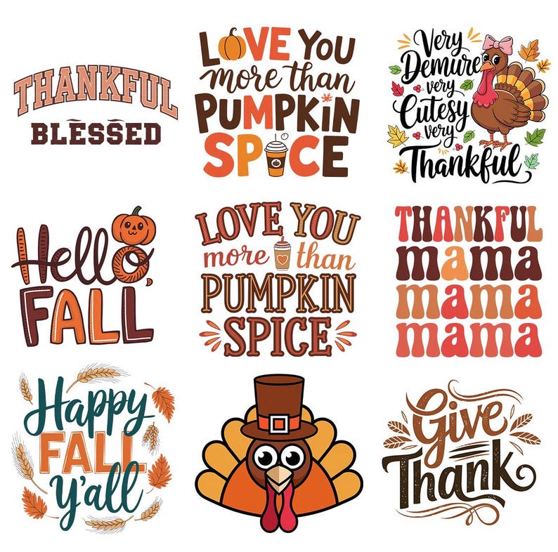 Thanksgiving PNG Bundle: Fall Turkey, Pumpkin Spice Designs - Etsy