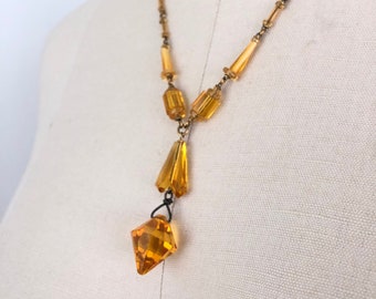 Art Deco Czech Glass Necklace | Vintage Drop Necklace