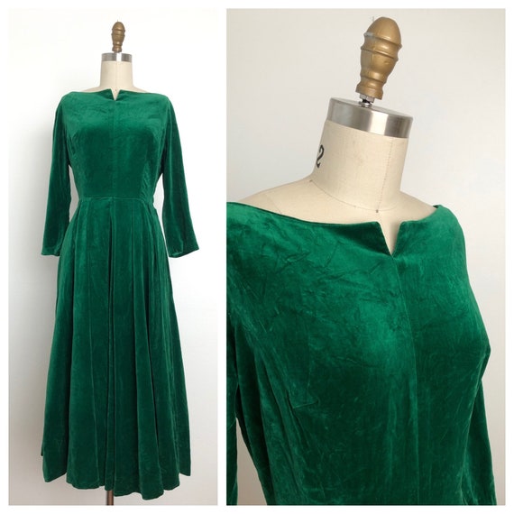 1950s Esmeralda Velvet Dress | Vintage Green Dress - image 6