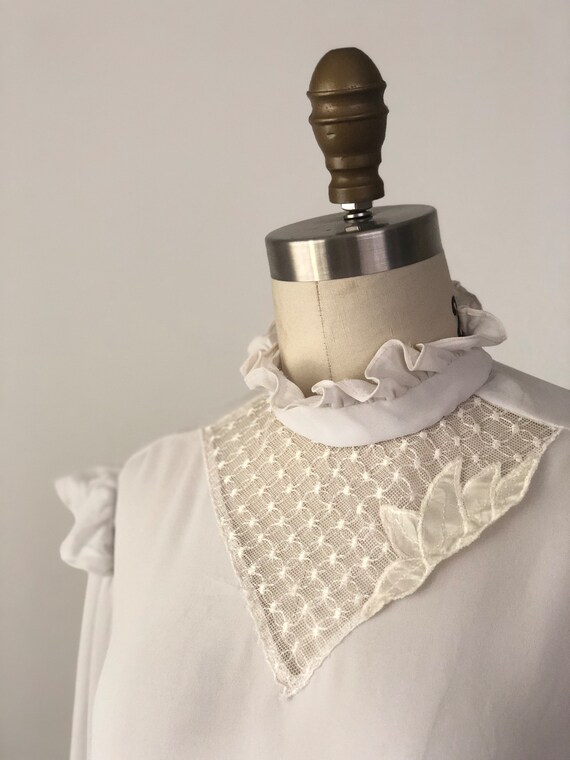 1970s Bianca High Collar Blouse | Vintage White B… - image 3