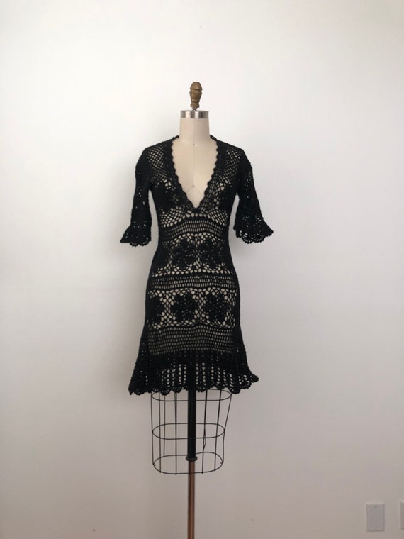 90s Black Crochet Mini-Dress - image 7