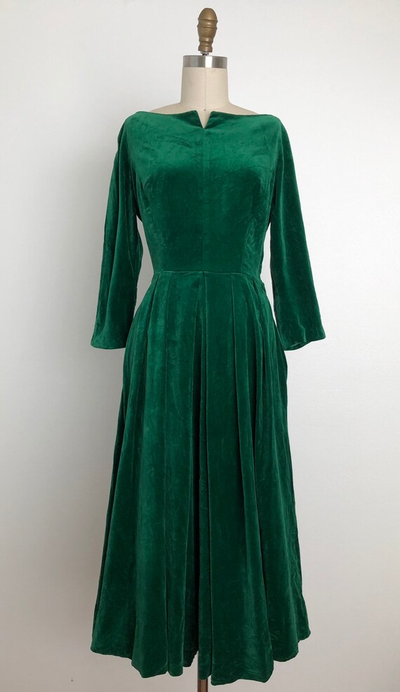 1950s Esmeralda Velvet Dress | Vintage Green Dress - image 10