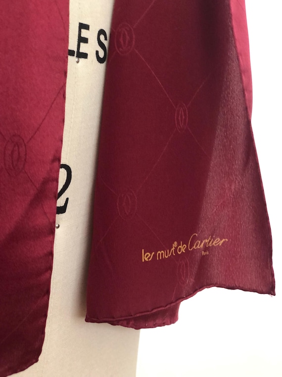 Vintage Must de Cartier Silk Scarf | Burgundy Scarf - Gem
