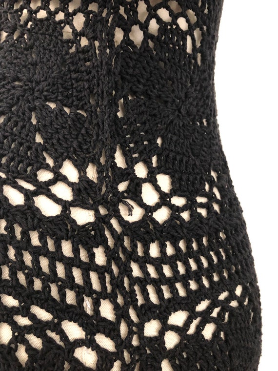 90s Black Crochet Mini-Dress - image 8