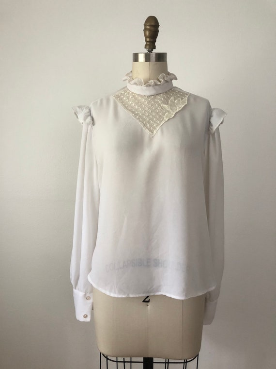 1970s Bianca High Collar Blouse | Vintage White B… - image 9