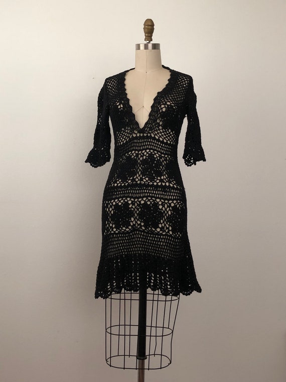 90s Black Crochet Mini-Dress - image 4