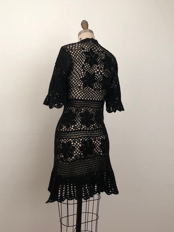 90s Black Crochet Mini-Dress - image 5